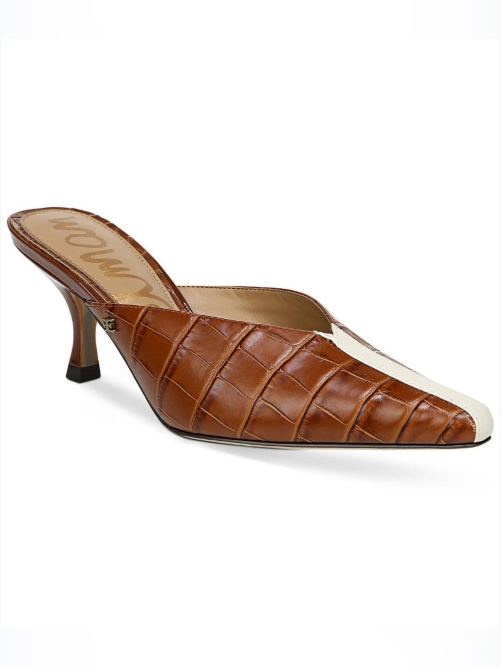 Sam Edelman Two-Tone Brown Croc-Embossed pointed toe Leather upper Mule 7.5